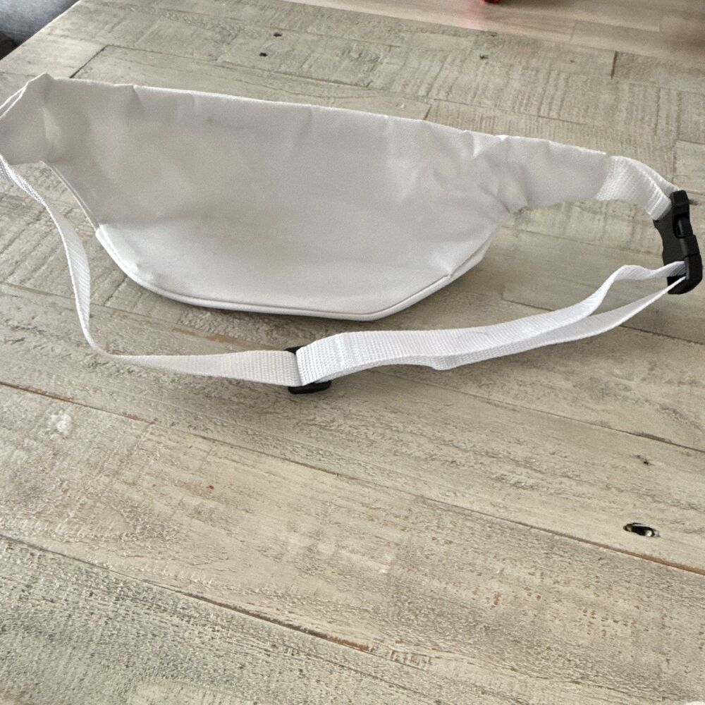 White Waist Pack, BRIDE Fanny Pack Gold Glitter Text, Adjustable Strap - Picture 2 of 3